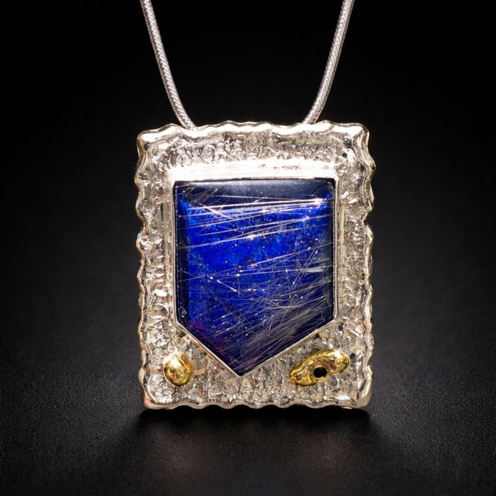 Arthurian Shield Lapis, Quartz & Rutile Sterling Silver Pendant with 18K Gold | Ben & Bryant Collection
