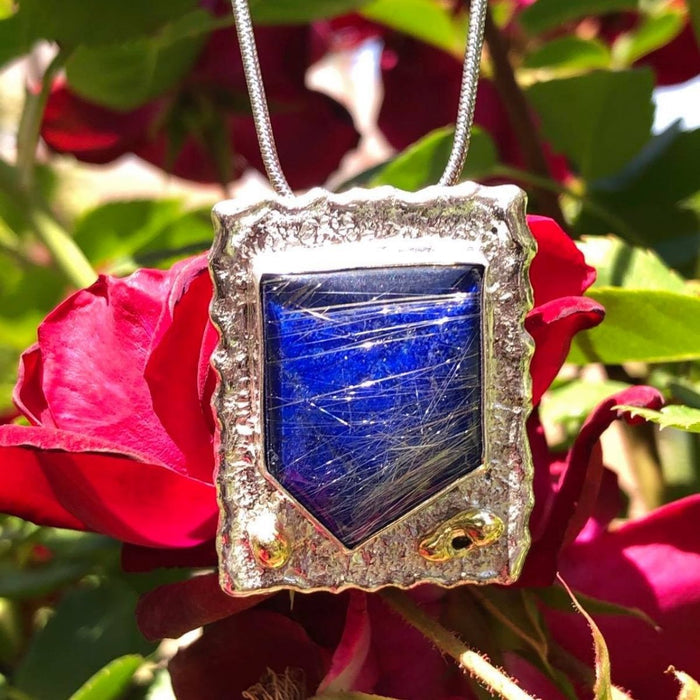 Arthurian Shield Lapis, Quartz & Rutile Sterling Silver Pendant with 18K Gold | Ben & Bryant Collection