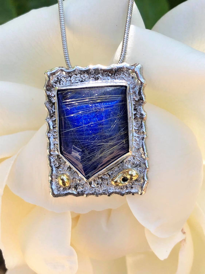 Arthurian Shield Lapis, Quartz & Rutile Sterling Silver Pendant with 18K Gold | Ben & Bryant Collection