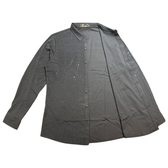 Barocco Black/Black All Over Crystal Button Up Shirt - Dudes Boutique