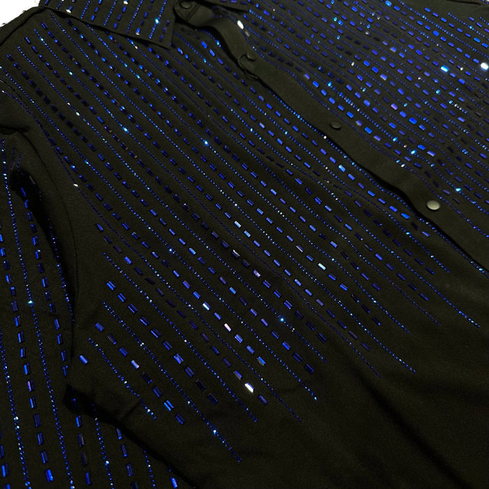 Barocco Black/Blue Crystal Rain Button Up Shirt - Dudes Boutique