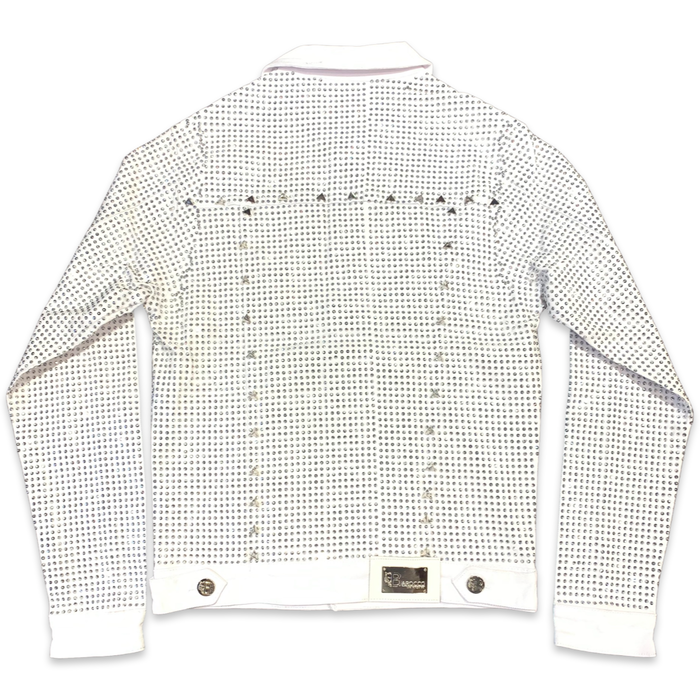 Barocco Men's White Fully Loaded Crystal Spiked Jean Jacket - Dudes Boutique