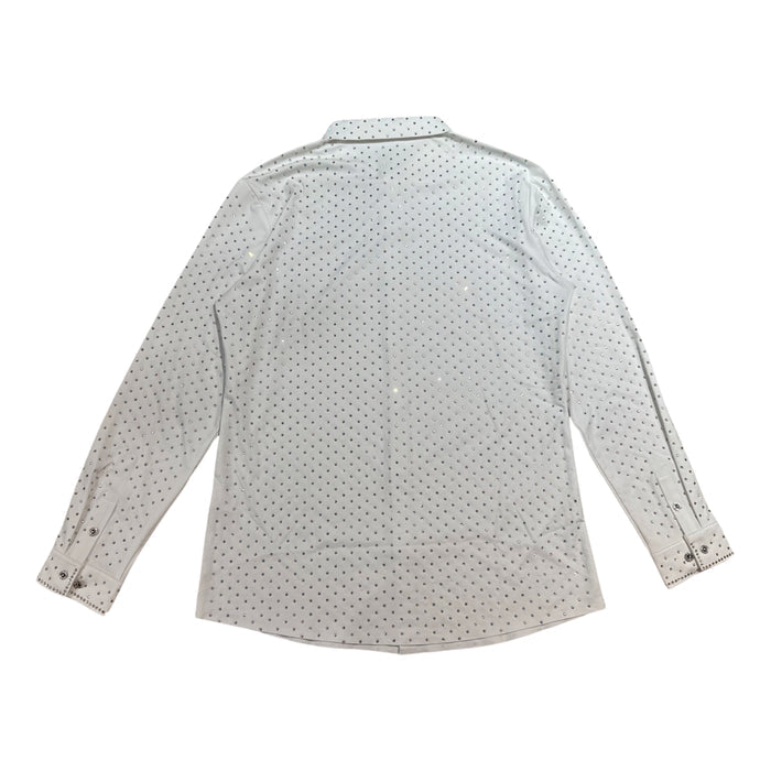 Barocco White Fully Loaded Iridescent Crystal Button Up Shirt - Dudes Boutique