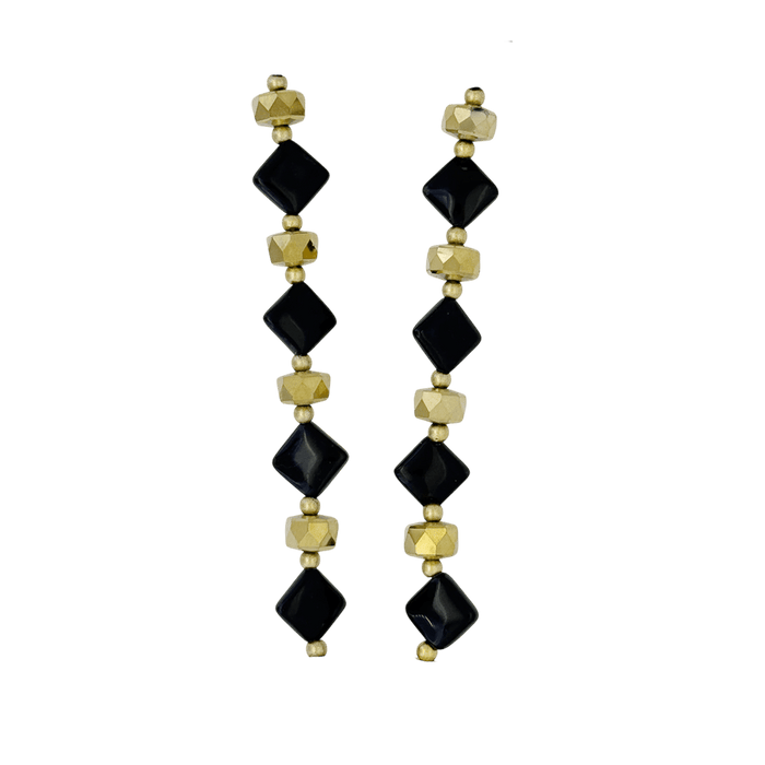 b.b. Simon ‘b’ Logo Beaded Necklace-Jet- Gold - Dudes Boutique