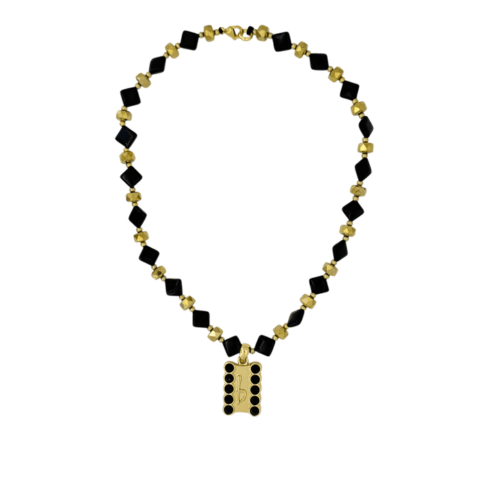 b.b. Simon ‘b’ Logo Beaded Necklace-Jet- Gold - Dudes Boutique