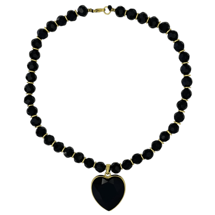 b.b. Simon Heart Crystal Necklace –Black/Jet-Gold - Dudes Boutique