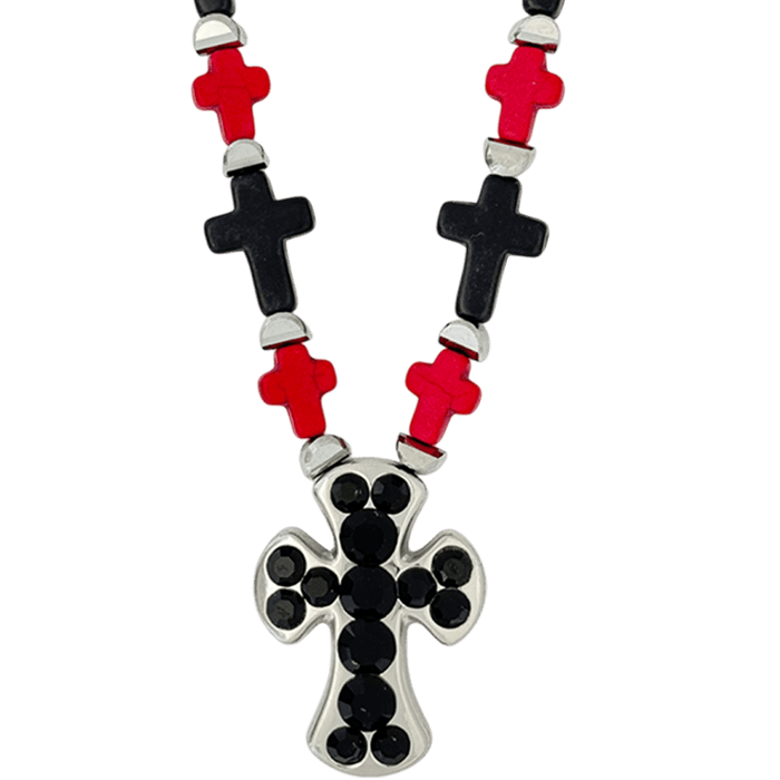 b.b. Simon Rounded Cross Necklace –Red/Black-Jet-SF - Dudes Boutique