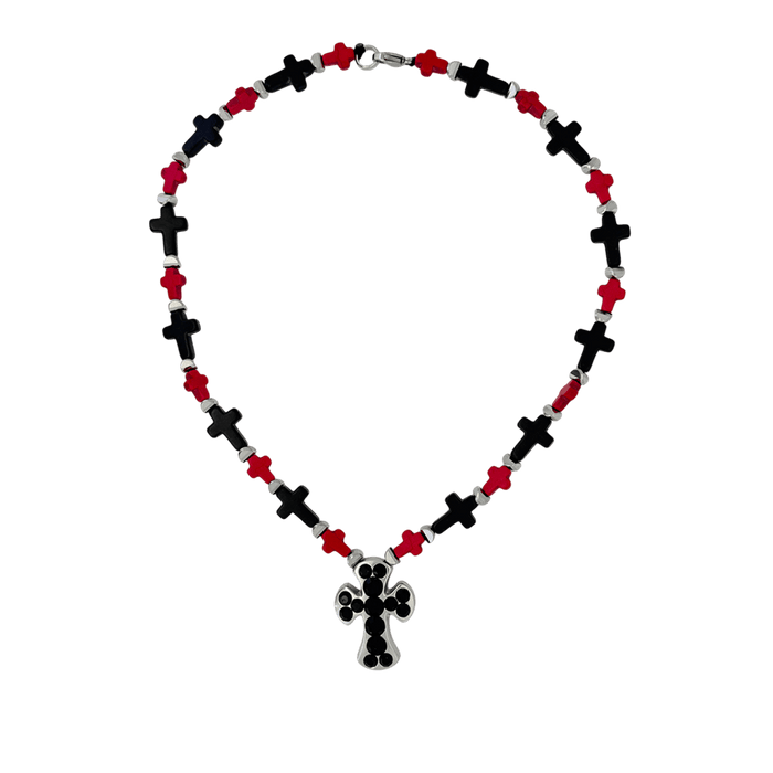 b.b. Simon Rounded Cross Necklace –Red/Black-Jet-SF - Dudes Boutique