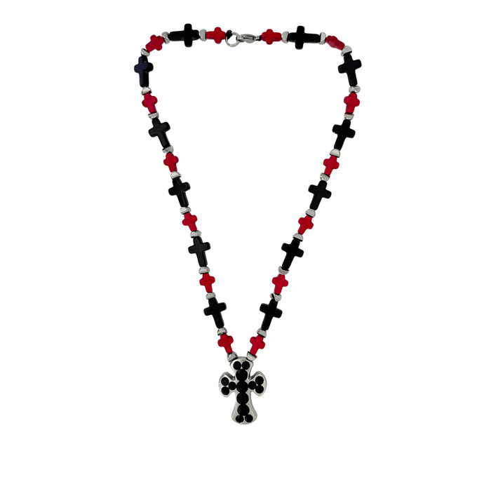 b.b. Simon Rounded Cross Necklace –Red/Black-Jet-SF - Dudes Boutique