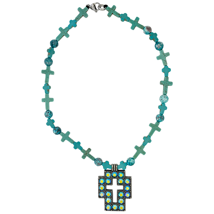 b.b. Simon Square Cross Necklace-Blue Turquoise Beads - Dudes Boutique