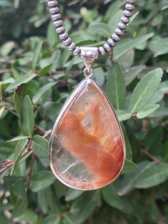 Brazilian Peach Lodolite (Garden Quartz) Pendant in Sterling Silver