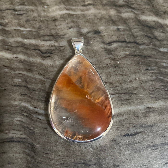 Brazilian Peach Lodolite (Garden Quartz) Pendant in Sterling Silver