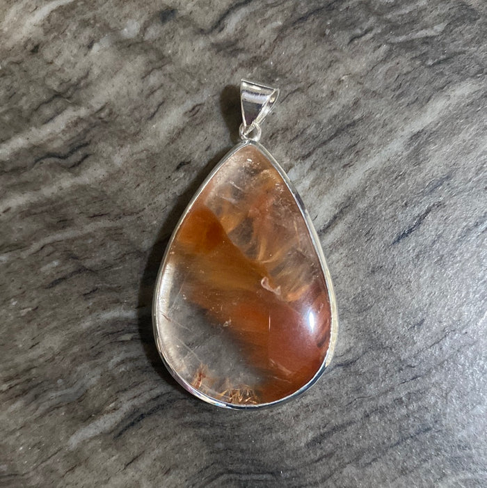 Brazilian Peach Lodolite (Garden Quartz) Pendant in Sterling Silver