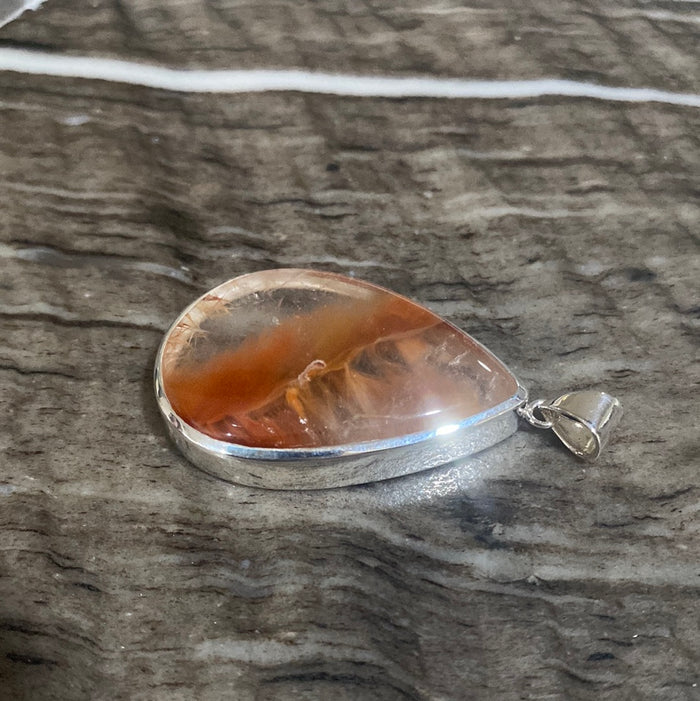 Brazilian Peach Lodolite (Garden Quartz) Pendant in Sterling Silver
