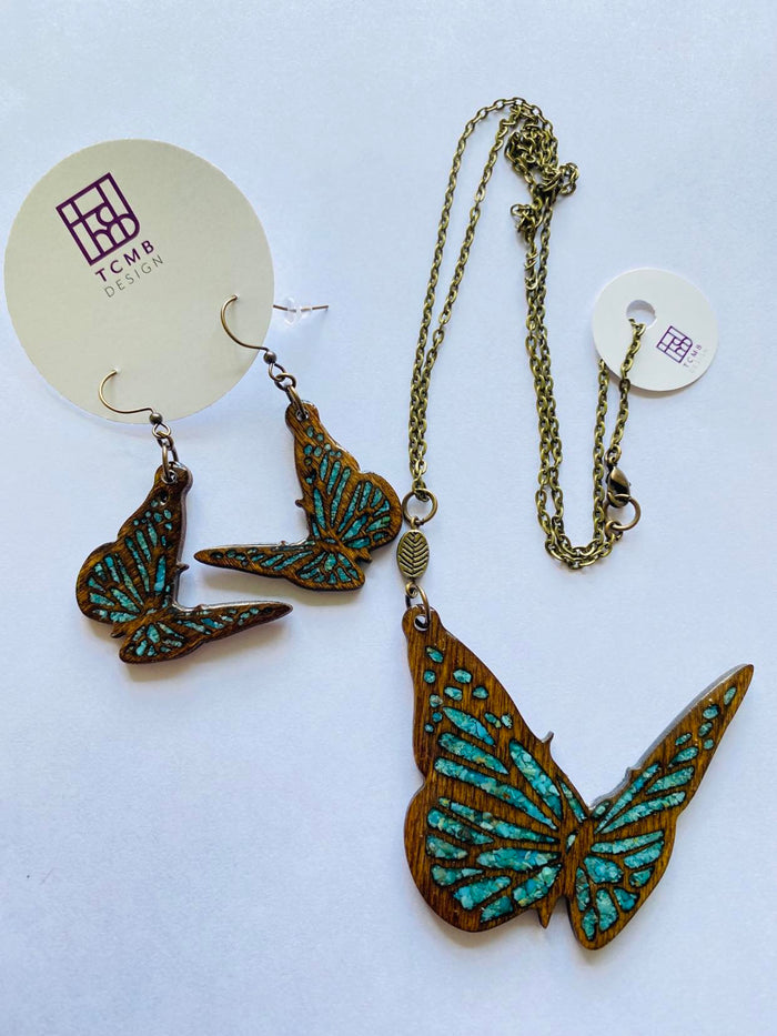Butterfly Wood Earrings Set
