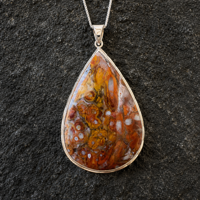 Caddis Fly Agate Palm Root Pendant — 925 Sterling Silver