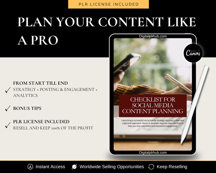 Social Media Content Planning Checklist with PLR License. Resell and keep 100% of the profits.