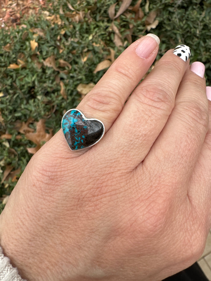 Chrysocolla heart ring size 6