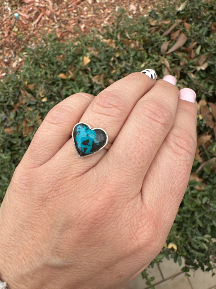 Chrysocolla heart ring size 8