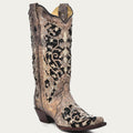 Corral Women's Black Glitter Inlay Crystal Snip Toe Cowboy Boots - Dudes Boutique