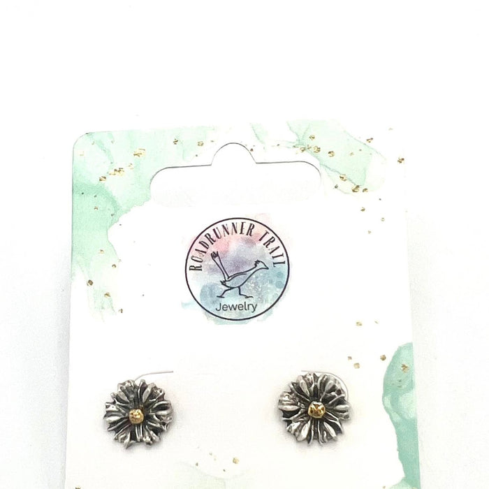 Daisy Stud Earrings! Matches Pendant! Sterling Silver and 24k gold
