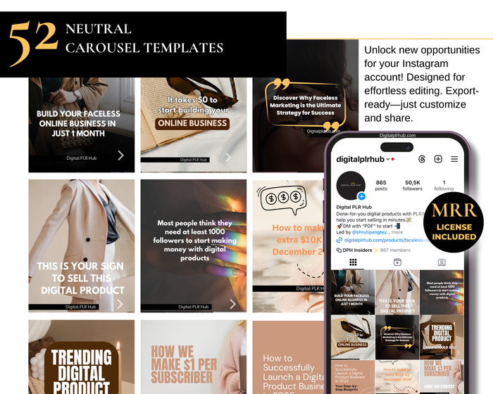 52 Neutral Carousel Templates with MRR rights