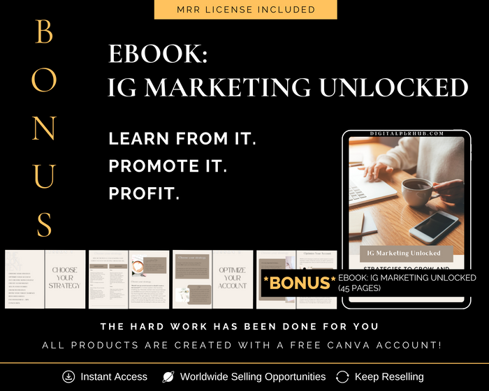 Bonus eBook IG marketing unlocked the hard work has been done for your editable in Canva