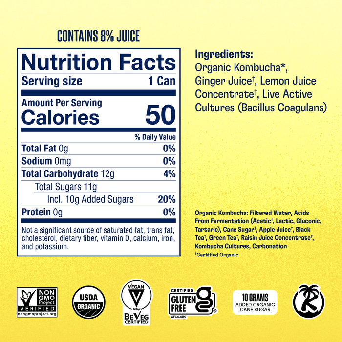 Ginger-Lemon Kombucha in Cans (24 pack) Health-Ade