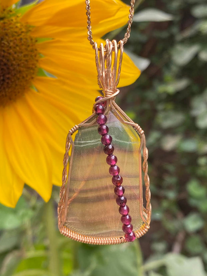 Flourite with Garnet Wrapped in Gold