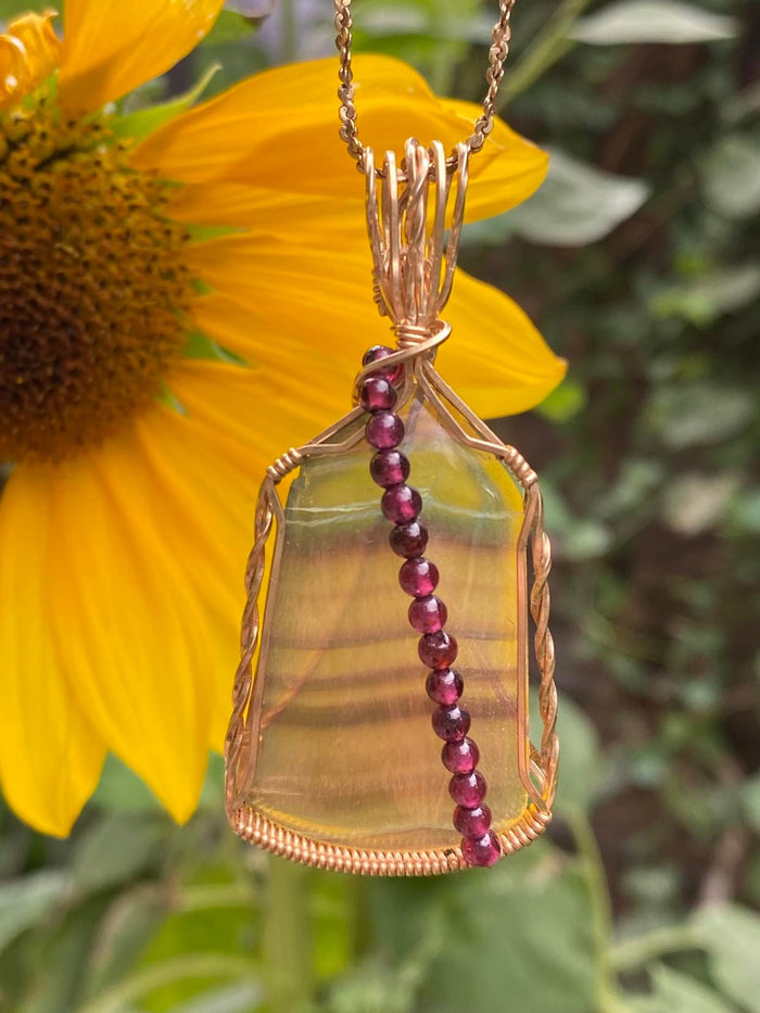 Flourite with Garnet Wrapped in Gold
