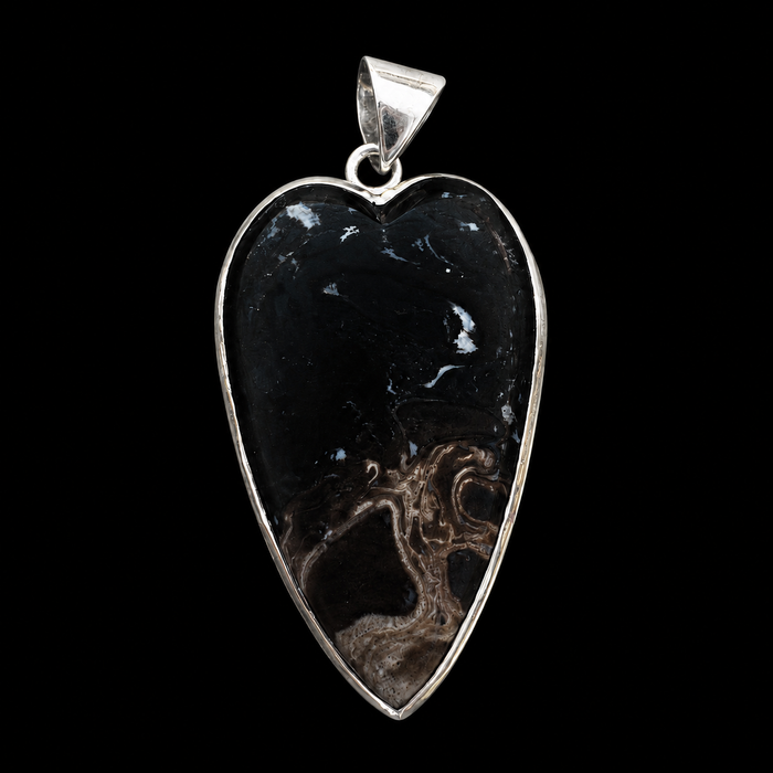 Fossilized Palm Root Heart Pendant in 925 Sterling Silver