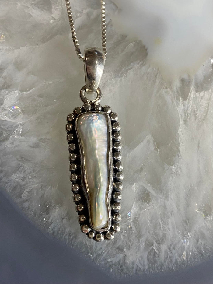 Freshwater Pearl Pendant with Sterling Silver Beaded Frame