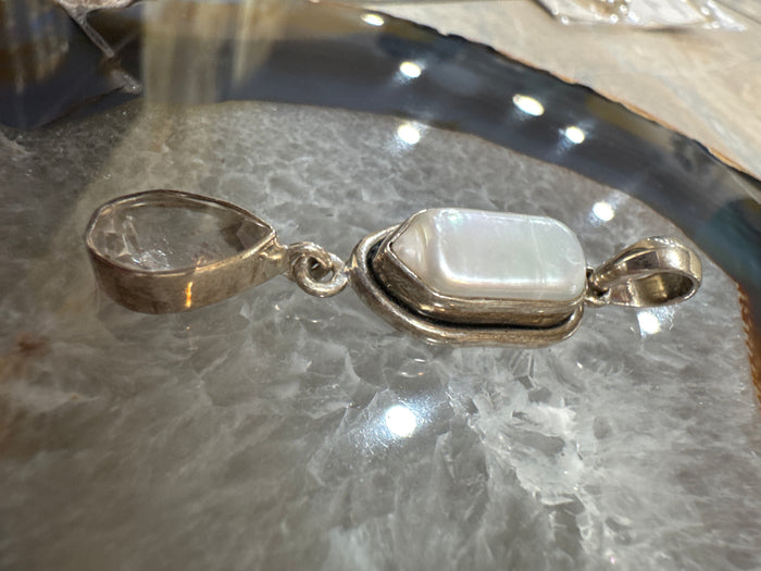 Freshwater Pearl with Herkimer Diamond Pendant with Sterling Silver