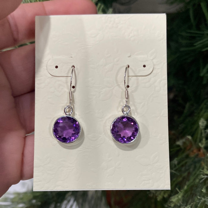 Gem Cut Amethyst Purple Earrings