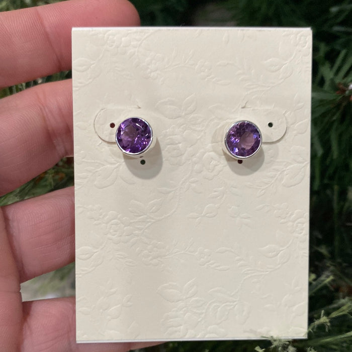 Gem Cut Amethyst Purple Stud Earrings