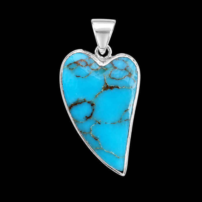 Genuine Kingman Turquoise Heart Pendant – Handmade Sterling Silver - Ben Davis