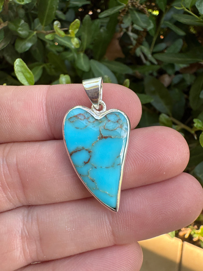 Genuine Kingman Turquoise Heart Pendant – Handmade Sterling Silver - Ben Davis