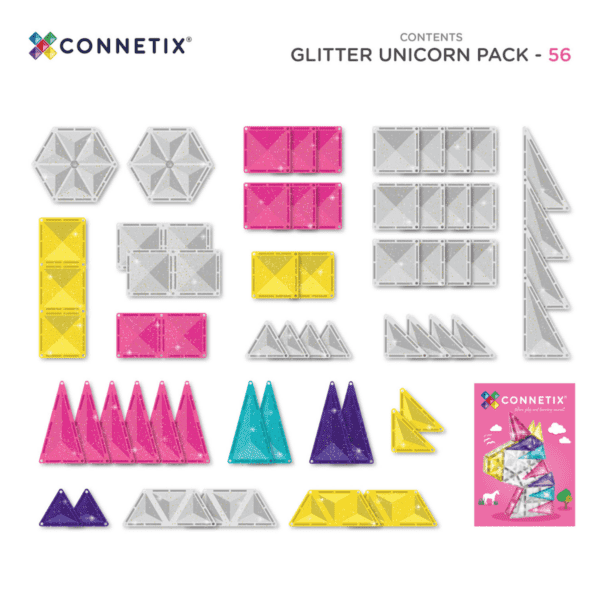 Glitter Unicorn Pack 56 Piece Magnetic Tiles – CONNETIX