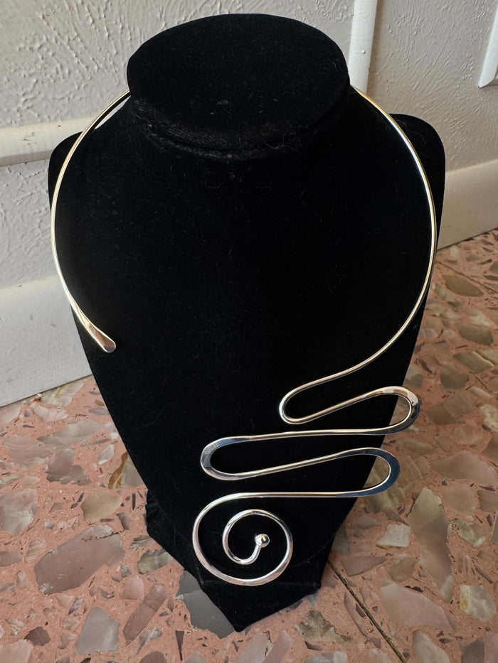 "Happy Place" Sterling Silver Collar Necklace Swirls