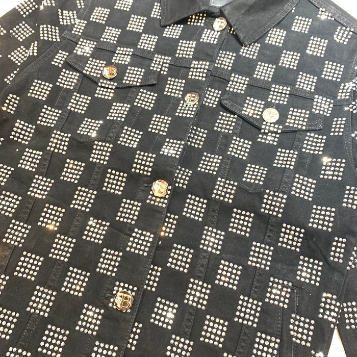 Barocco Black Silver Full Checkered Crystal Jacket - Dudes Boutique