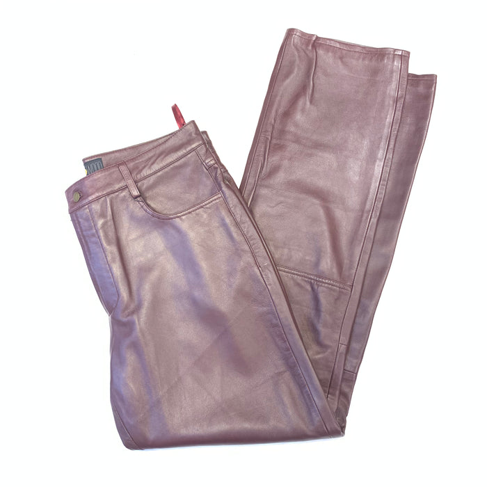 Kashani Men's Burgundy Lambskin Straight Cut Leather Pants - Dudes Boutique