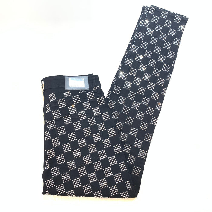 Barocco Black Silver Full Checkered Crystal Pants - Dudes Boutique