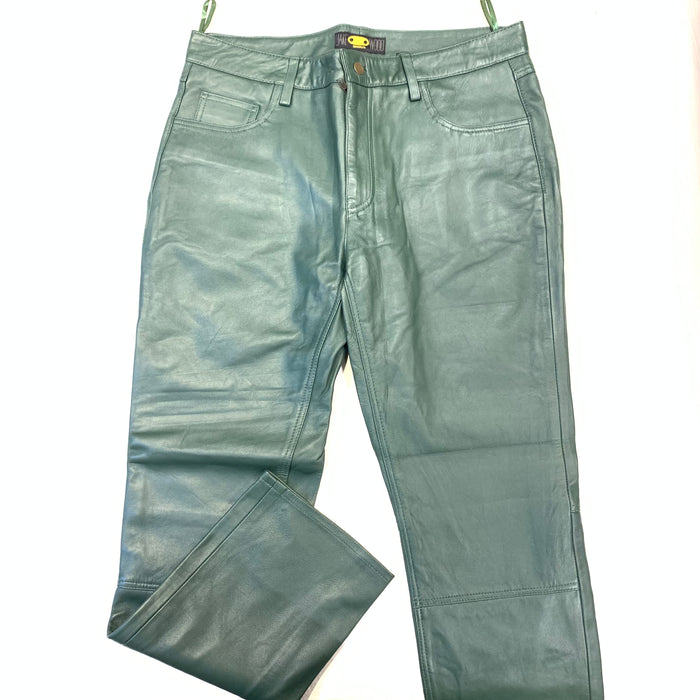Kashani Men's Forest Green Lambskin Straight Cut Leather Pants - Dudes Boutique