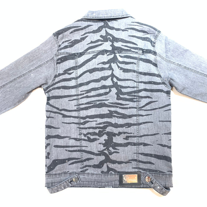 Barocco Men's Charcoal Crystal Key Denim Jacket - Dudes Boutique