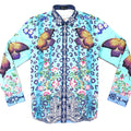Barocco Men's Teal 'BUTTER FLY EXCHANGE' Crystal Button Up Shirt - Dudes Boutique