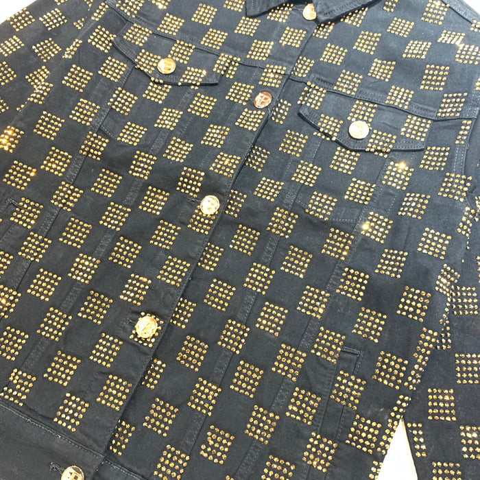 Barocco Black Gold Full Checkered Crystal Jacket - Dudes Boutique
