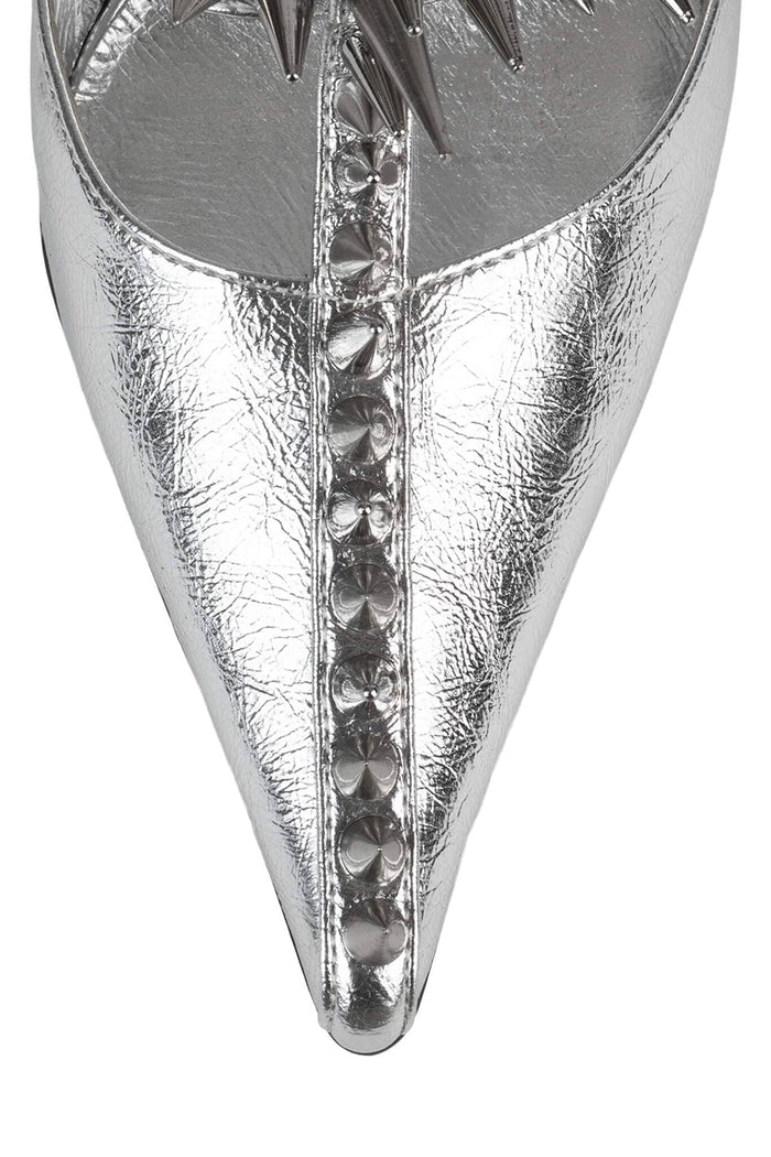 Jeffrey Campbell Silver Step Back Spiked Pointed Toe Pump - Dudes Boutique