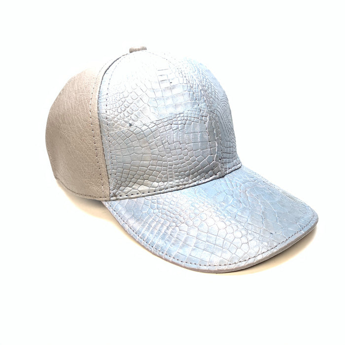 Kashani Cloud Blue Grey Alligator & Ostrich Quill StrapBack Hat - Dudes Boutique
