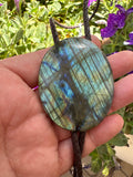 Labradorite Brown Leather Sterling Silver Tip Bolo Tie