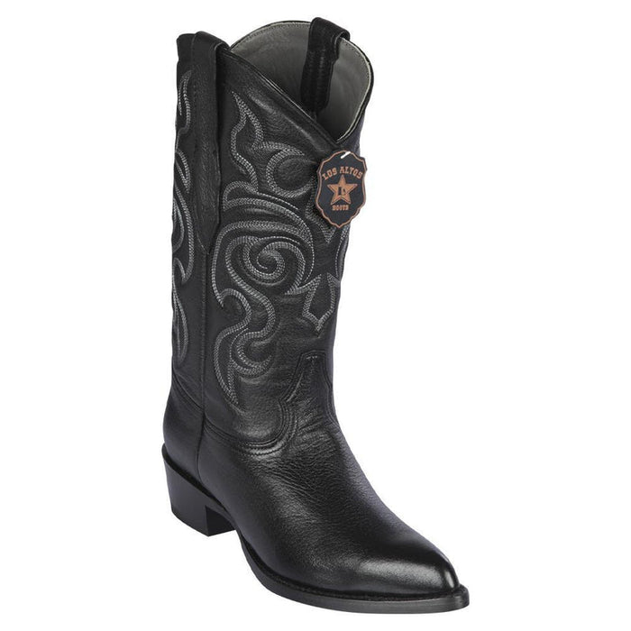 Los Altos Black Genuine All-Over Deerskin J-Toe Cowboy Boots - Dudes Boutique